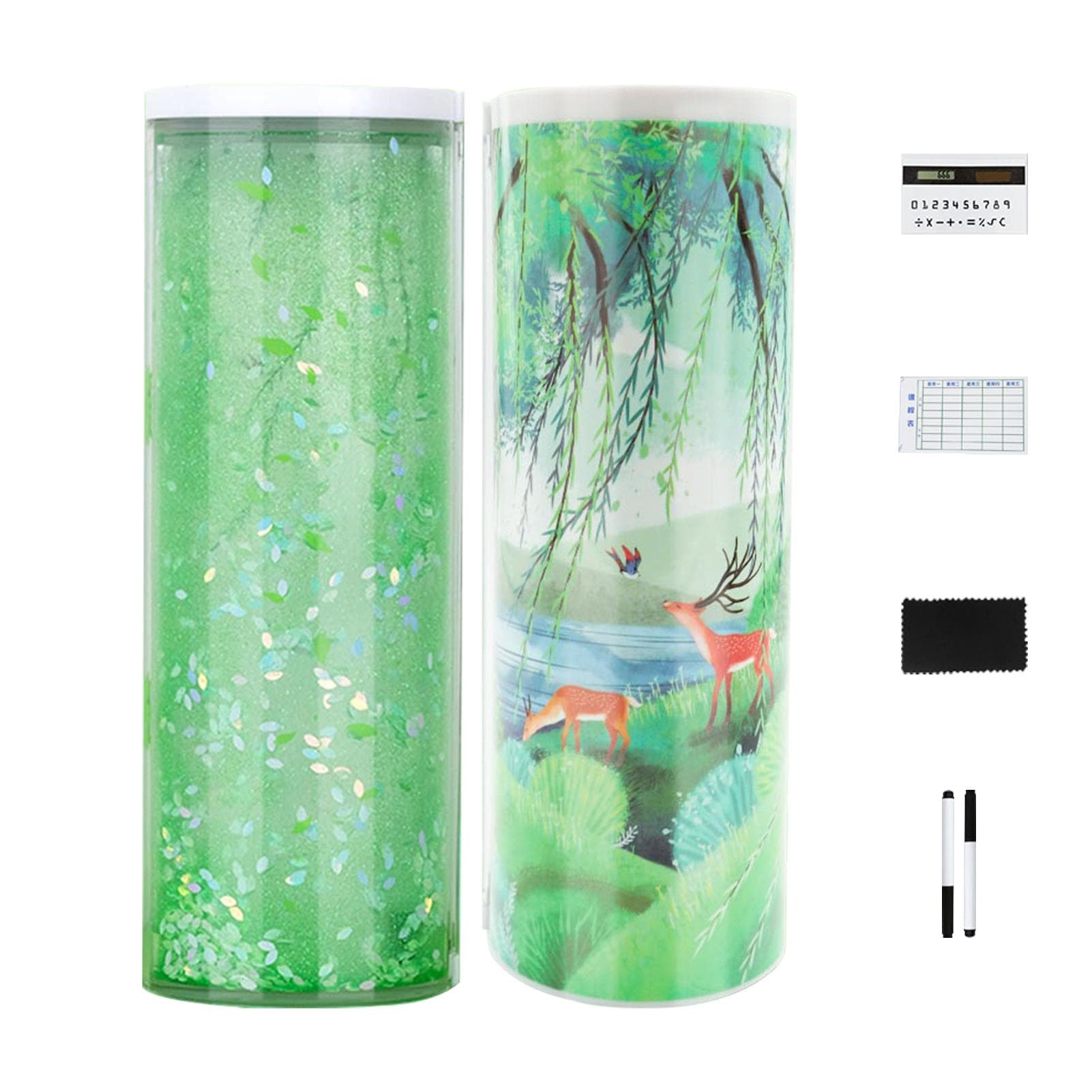 NBX Pencil Cases Multifunctional Standing Quicksand Pencil Case Organizer Double Layer green