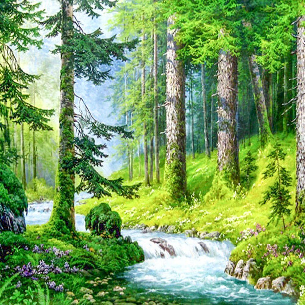 Cross Stitch Kit DIY Diamond Embroidery Forest brook Full Round Diamond Painting Mosaic Home Decor 60X60CM