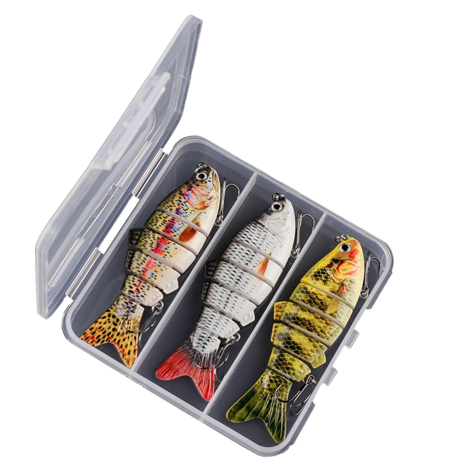 Fishing Lures for Bass Trout 6-segment Hard Body Lures with Treble Hook Swimbait Set B