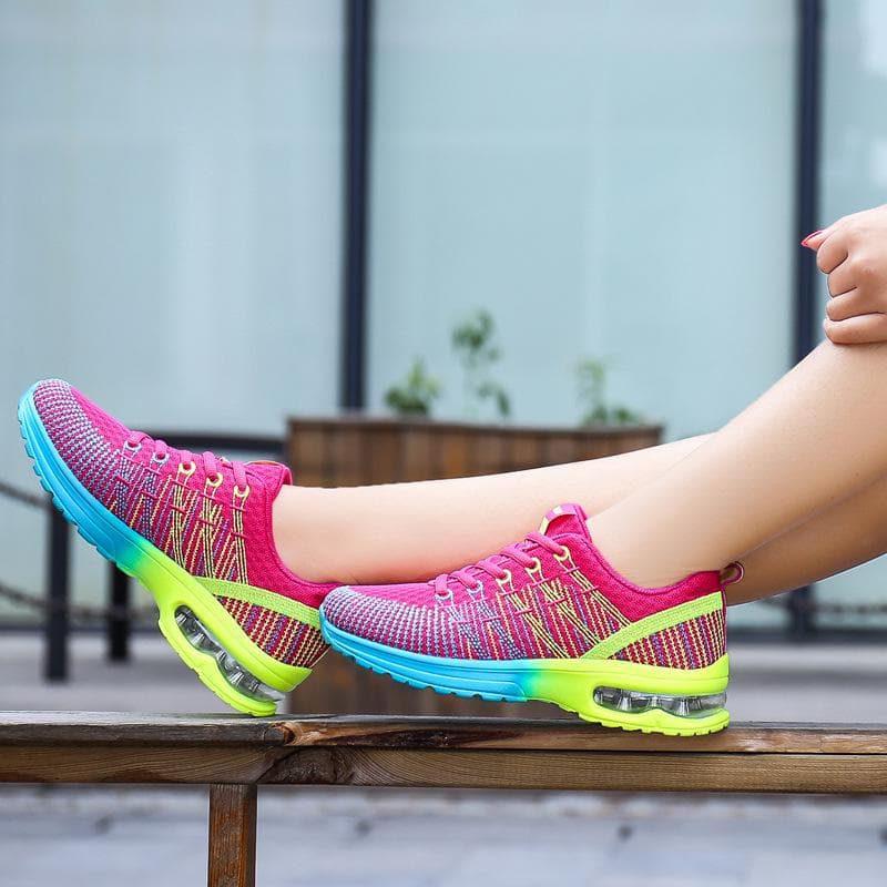 Four Seasons Trendy Sports Shoes Fashion Flying Weaving Heightened Running Shoes Cross-border Large Size Lightweight Breathable Shoes for Women 42