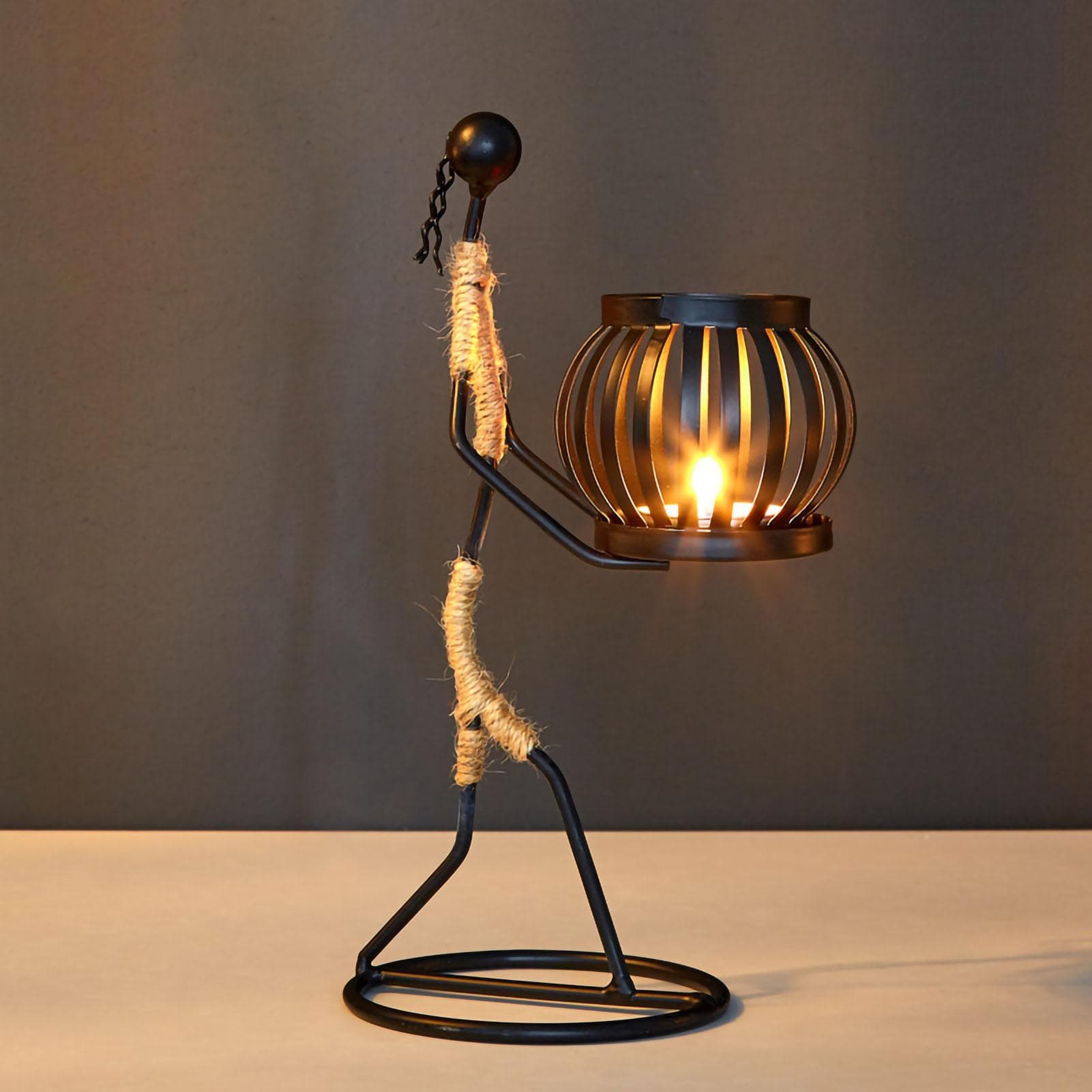 Candle Holder Wrought Iron Unique Shape Hemp Rope Artistic Candelabrum For Bar Decoration Dining