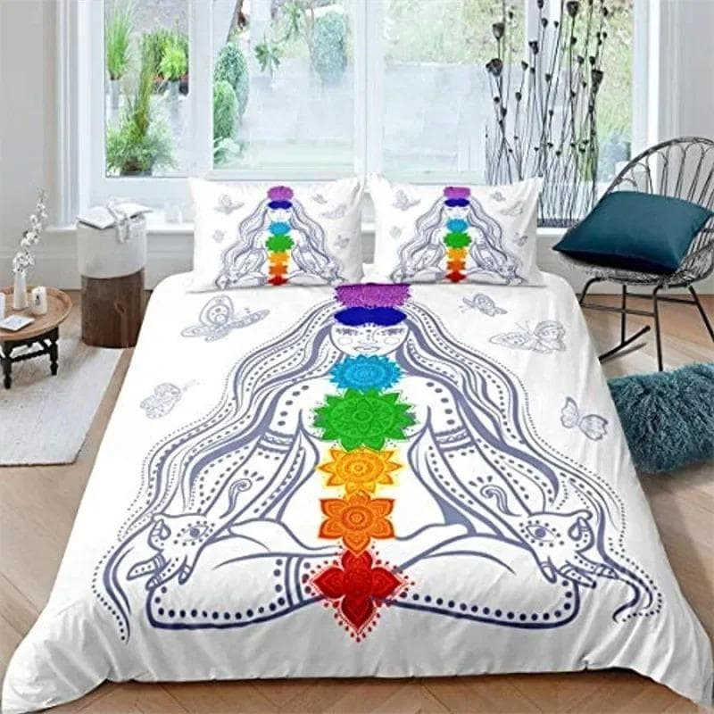 Bohemian Chakra Meditation Duvet Cover Relax Theme Yoga Bedding Set Exotic Mandala Lotus Comforter Cover Full King Bedroom Decor 70x133cm 2pcs