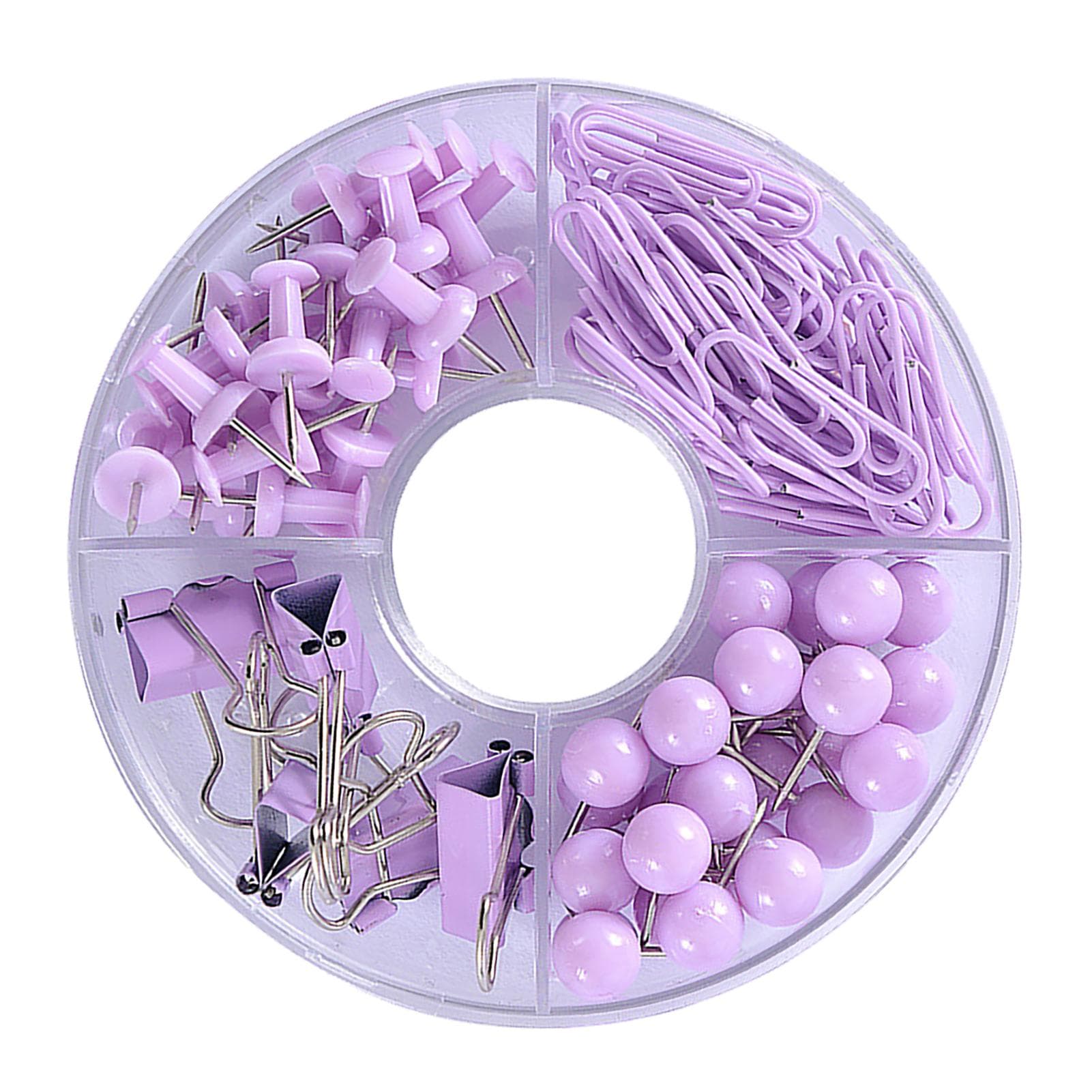 105pcs Push Pins Binder Clips Paper Clips Map Tacks Sets Multifunction Durability Office Clip Set purple