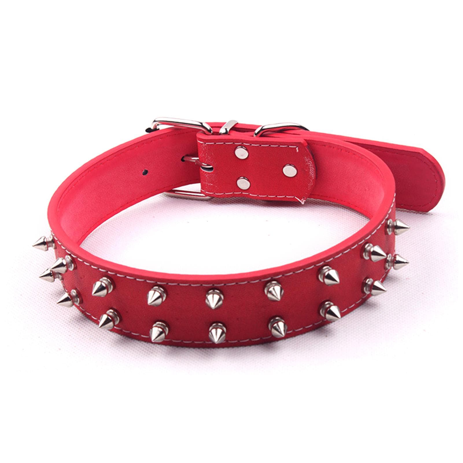 Punk Style Dog Collar with Spikes PU Leather Adjustable Studded Spiked Dog Collar Rivet Pet Collar red