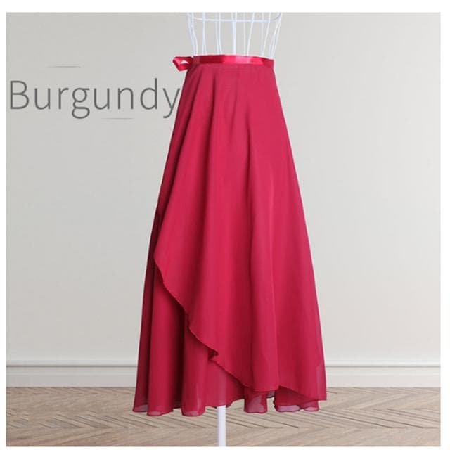Chiffon Ballet Tutu Dance Skirt Dance Skate Wrap Scarf Gymnastics Ballerina Lyrical Long Ballet Skirt Women Ballet Dance Dress One Size wine red