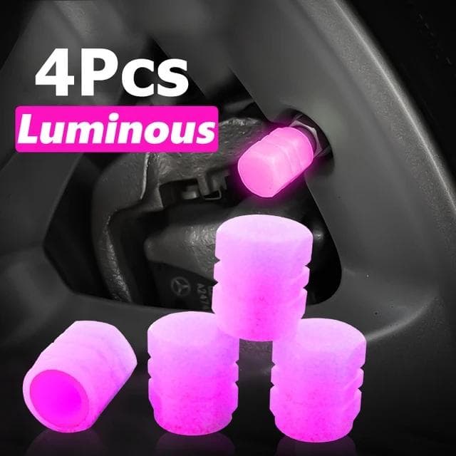 4pcs Luminous Car Tire Valve Caps Wheel Tyre Rim Stem Covers Dustproof Waterproof For Auto Motorcycle Bicycle Wheel Tyre Tools 4Pcs pink