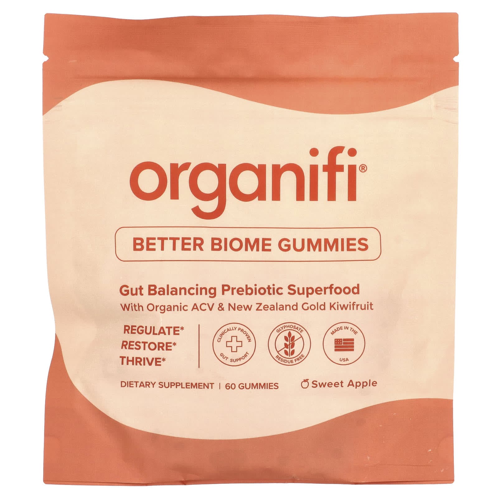 Organifi, Better Biome gummies, sweet apple, 60 gummies