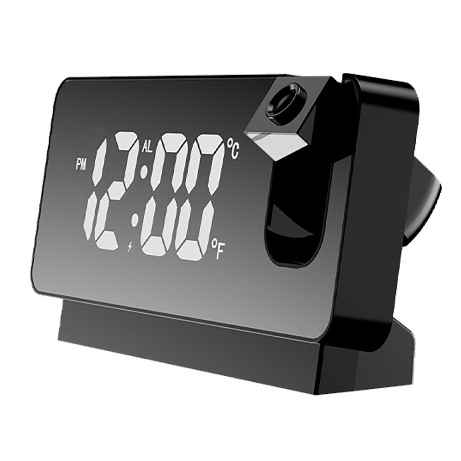 Projection Alarm Clock Large Display Versatile Silent Luminous Design USB Bedside Digital black