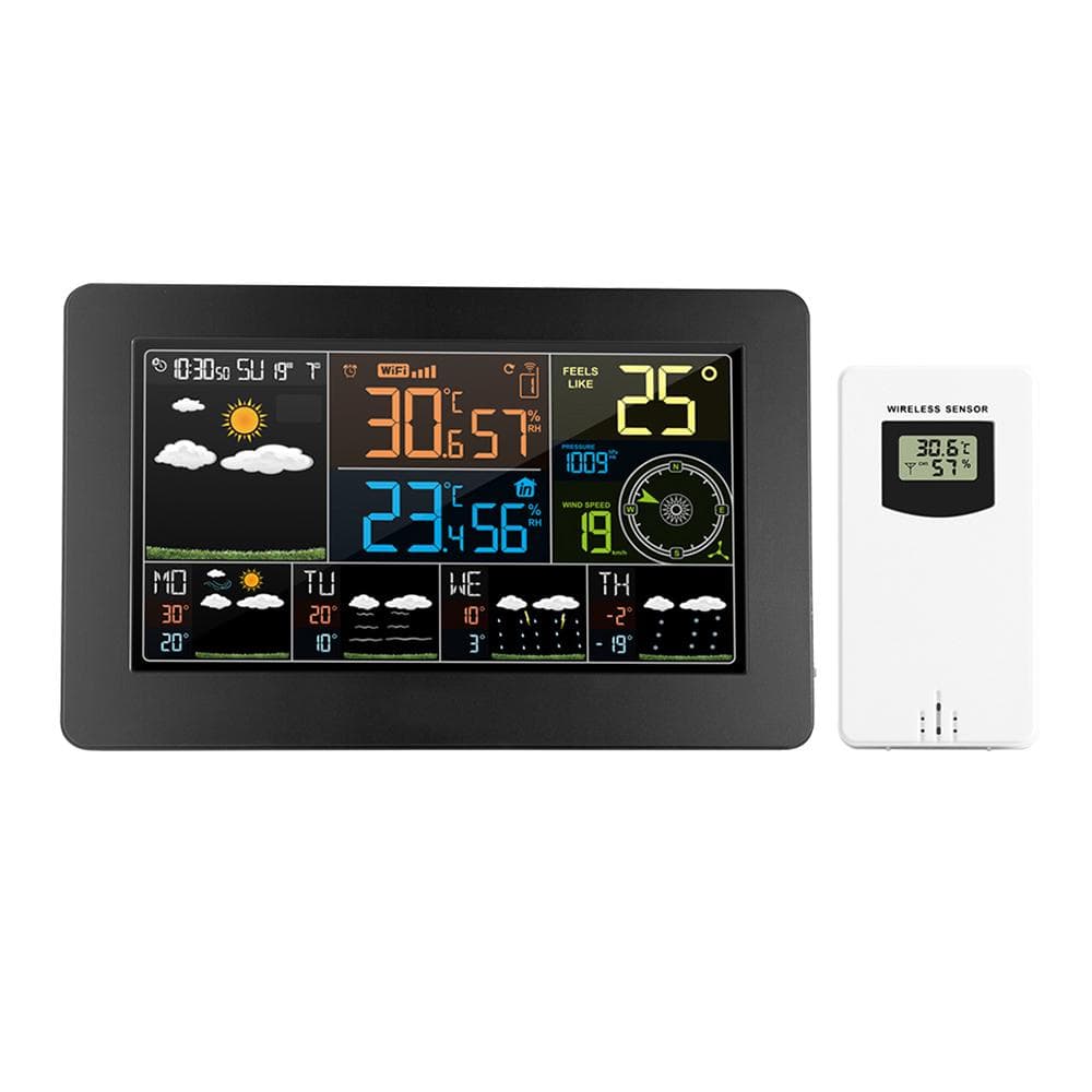 Multifunctional Color WiFi Weather Station APP Control Smart Weather Monitor Indoor Outdoor Temperature Humidity Barometric Wind US Plug