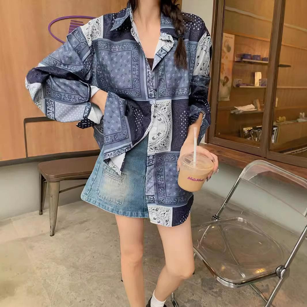 Retro Vacation Style Contrasting Color Design Sense Lapel Shirt for Women Early Autumn New Folding Long-sleeved Top for Women 2XL