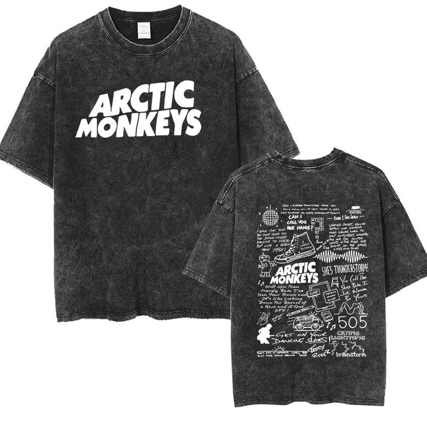 Retro Rock Arctic Monkeys Music Album Graphic T-Shrit Men's Vintage Washed Oversized Short Sleeve T Shirt Streetwear S