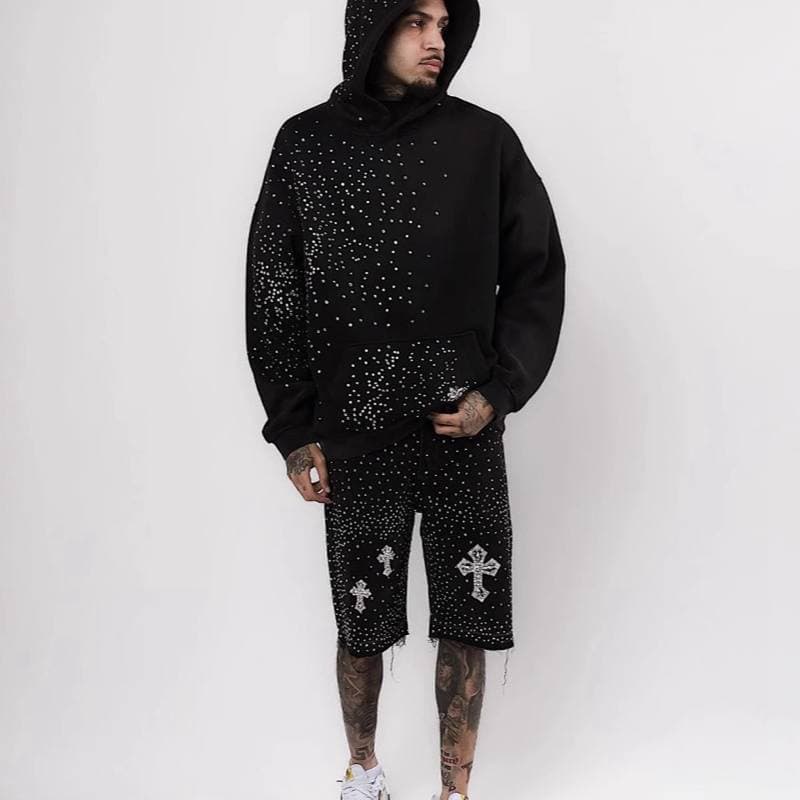 Casual Men Denim Shorts Pants Fashion Retro Style Jeans Shorts Jeans Gothic Rhinestone Denim Shorts M