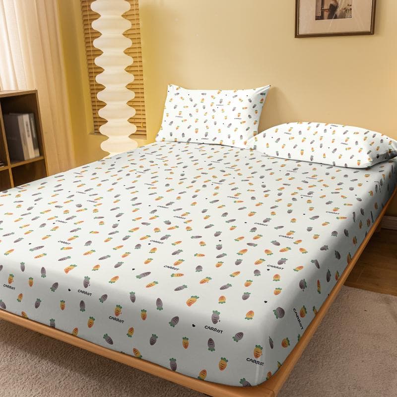 1 Cartoon Fun Vegetables Carrots Printed Matte Fitted Sheet, Bedroom Printed Bed Cover, Bedding (Excluding Pillowcases) 71x132cm