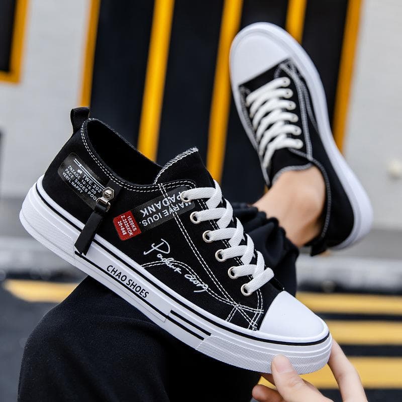 Trending Low-top Canvas Shoes Men's Casual Cool Fashion Street Style Shoes Hip Hop Sneakers for Teens 44 black