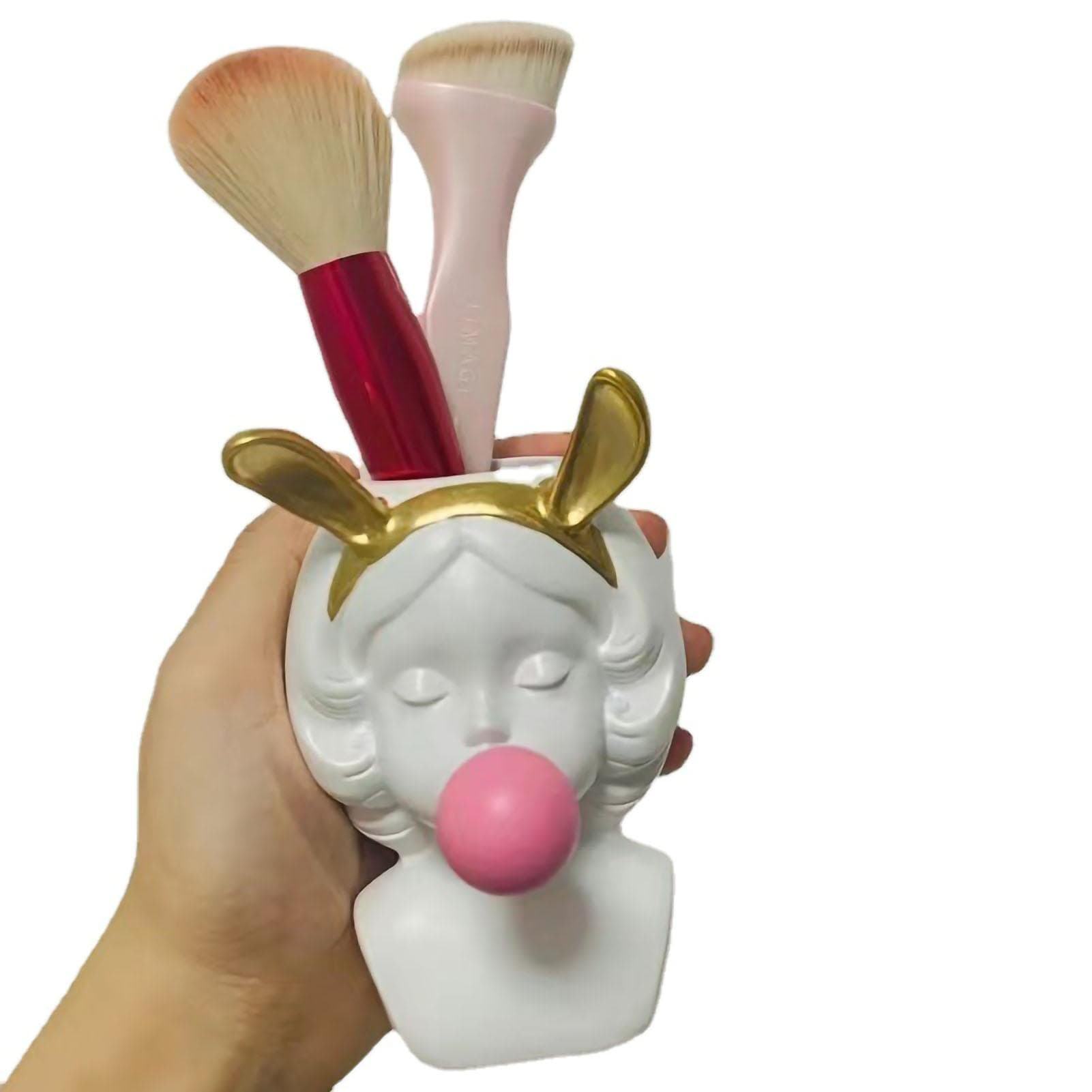 Desktop Flower Vase Resin Makeup Brush Pen Decorative Statue Holder Organizer for Room Blow Bubble