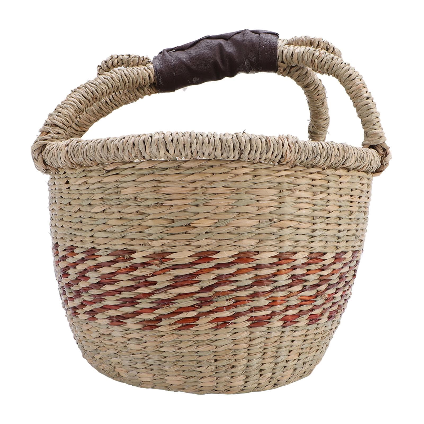 Picnic Basket Seagrass Woven Decorative Rustic Small Storage Basket with Handle for Desk Organizing