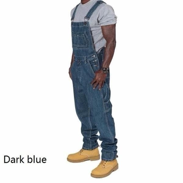 2022 XS-5XL Men's Fashion Denim Overalls Casual Men's Jeans Overalls Suspenders Jumpsuit Plus Size Jeans L dark blue