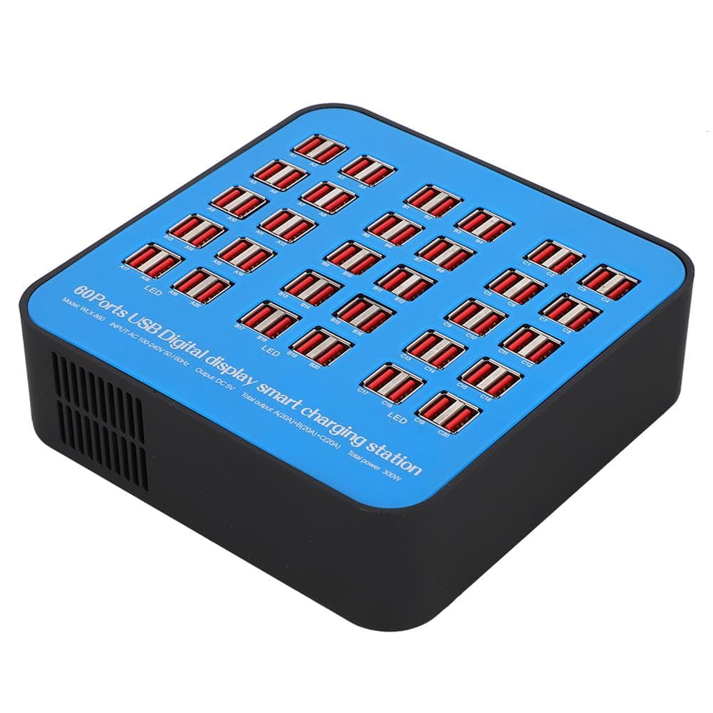 Intelligent USB Charging Station 60 Ports PC ABS Fire Retardant Shell 300W EU Plug