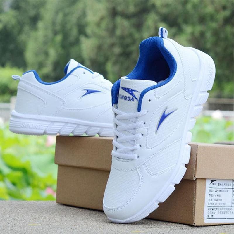 Spring and Autumn Leather Surface Sneakers Waterproof Casual Shoes White Running Shoes Student Fashionable Shoes White Sneakers Unisex Shoes Tennis 43 blue/white