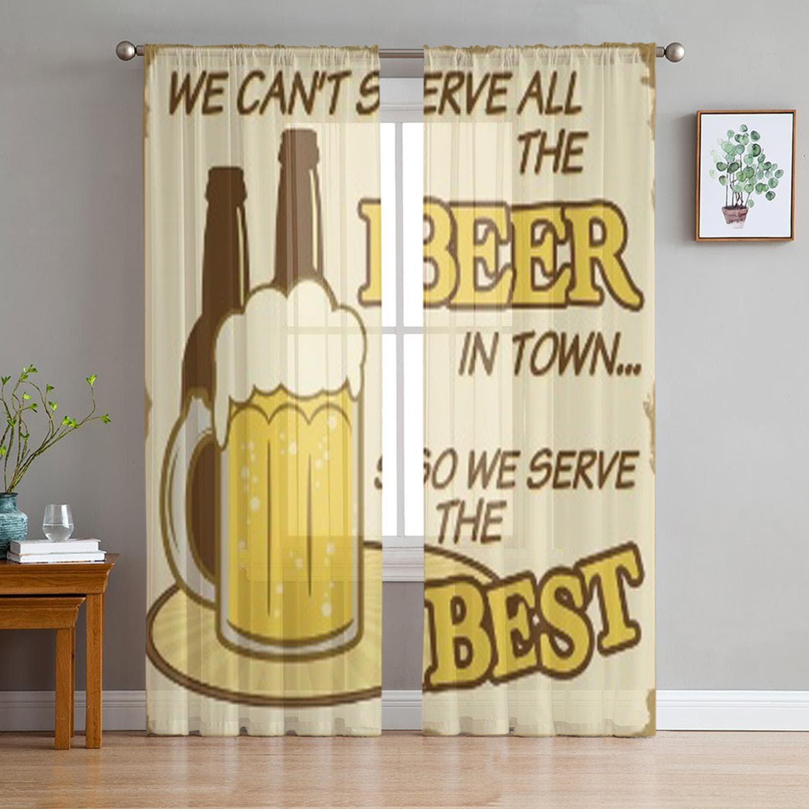 We Can't Serve All The Beer Vintage Grunge Poster Sheer Curtains for Living Room Tulle Window Curtain Bedroom Kitchen Drapes 135W x 114H(cm)