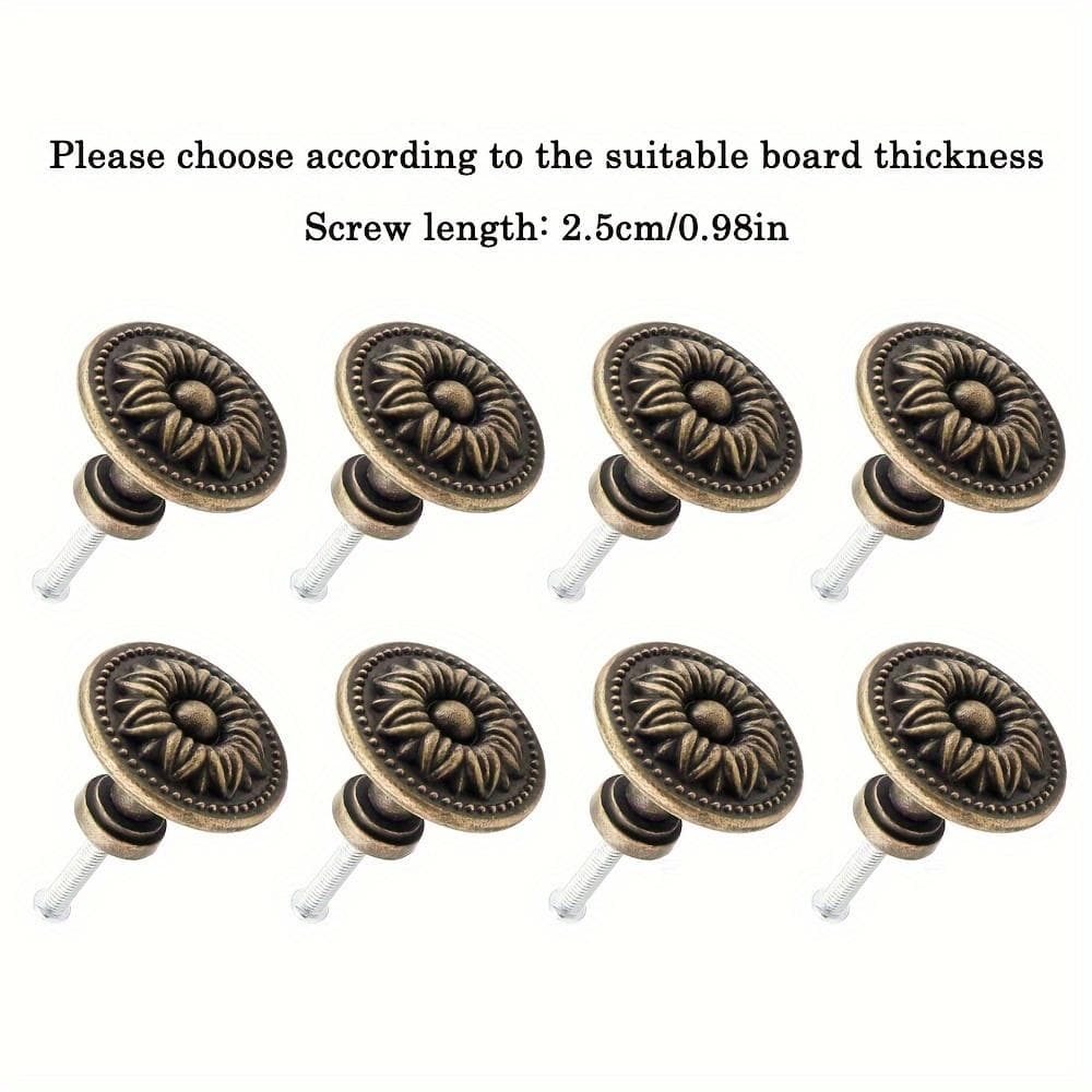 8pcs Antique Brass Cabinet Pull Knobs, Vintage Country Style Drawer Knobs, Round Decorative Knobs for Cabinet Dresser, 0.94*1.22 Inches, with Screws 8pcs bronze