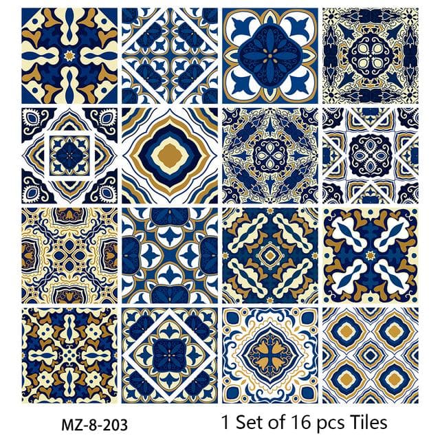 16pcs Watercolor Painting Style Tiles Wall Sticker Kitchen Backsplash Wardrobe Bathroom Waterproof Peel and Stick Art Wall Decals 10cmX10cmX16pcs