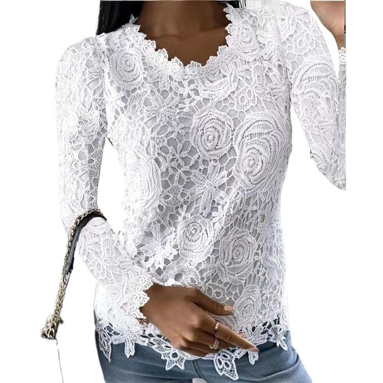 GMXIA Women's Fashion Casual Summer Solid Color Print Long Sleeve O-Neck Blouses & Shirts XXXL white
