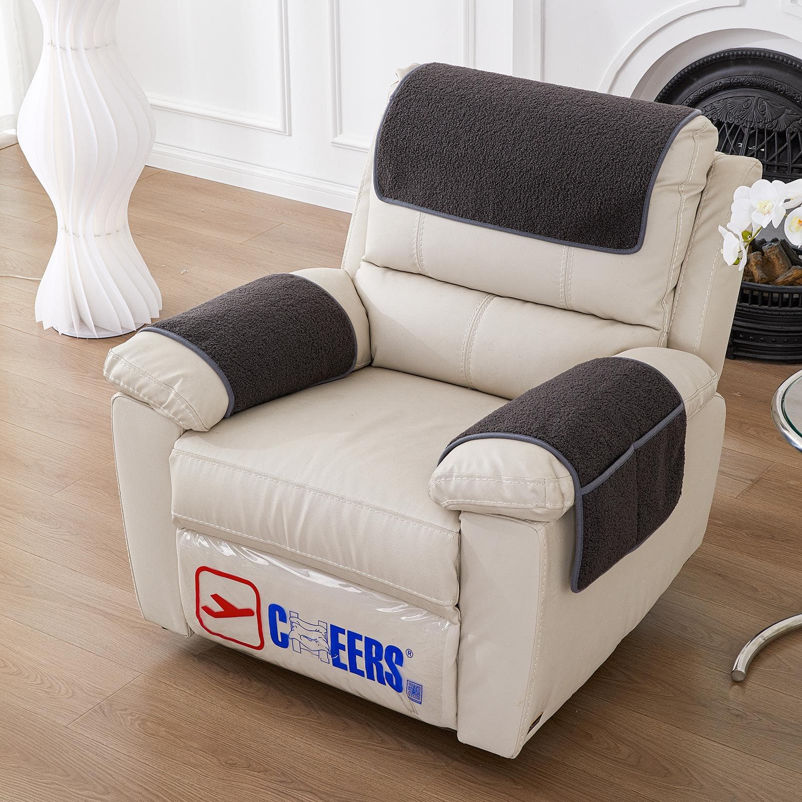 3Pcs Sofa Headrest Cover Soft Polyester Recliner Headrest Protector Wear Resistant Recliner Headrest Cover 57 x 38cm dark grey