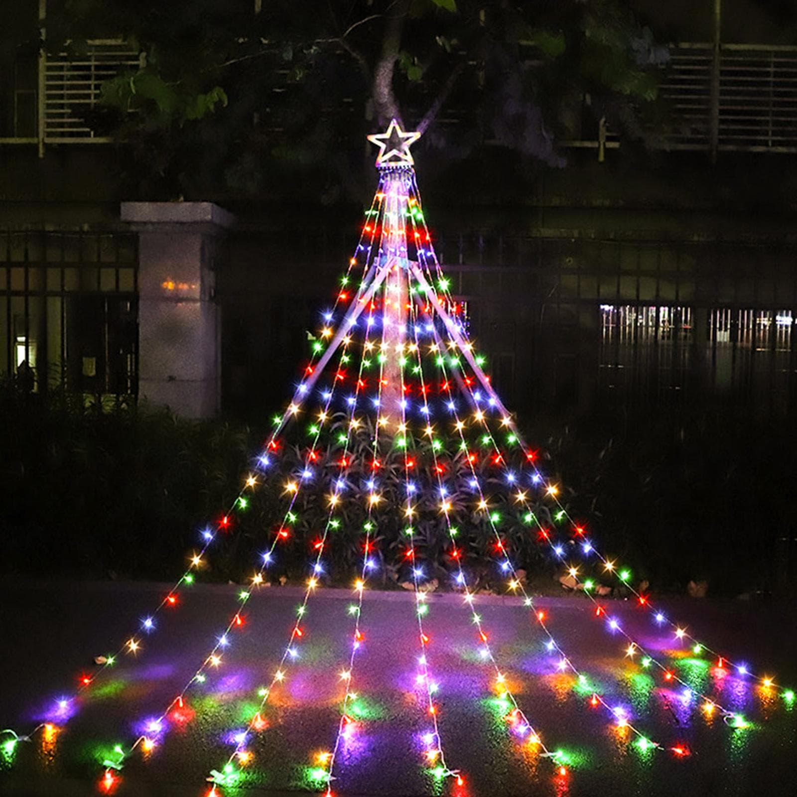 317LEDs Waterfall Lights 8 Modes Tree Light Pentagram Christmas Tree Decorative Waterfall Lights US Plug multicolour
