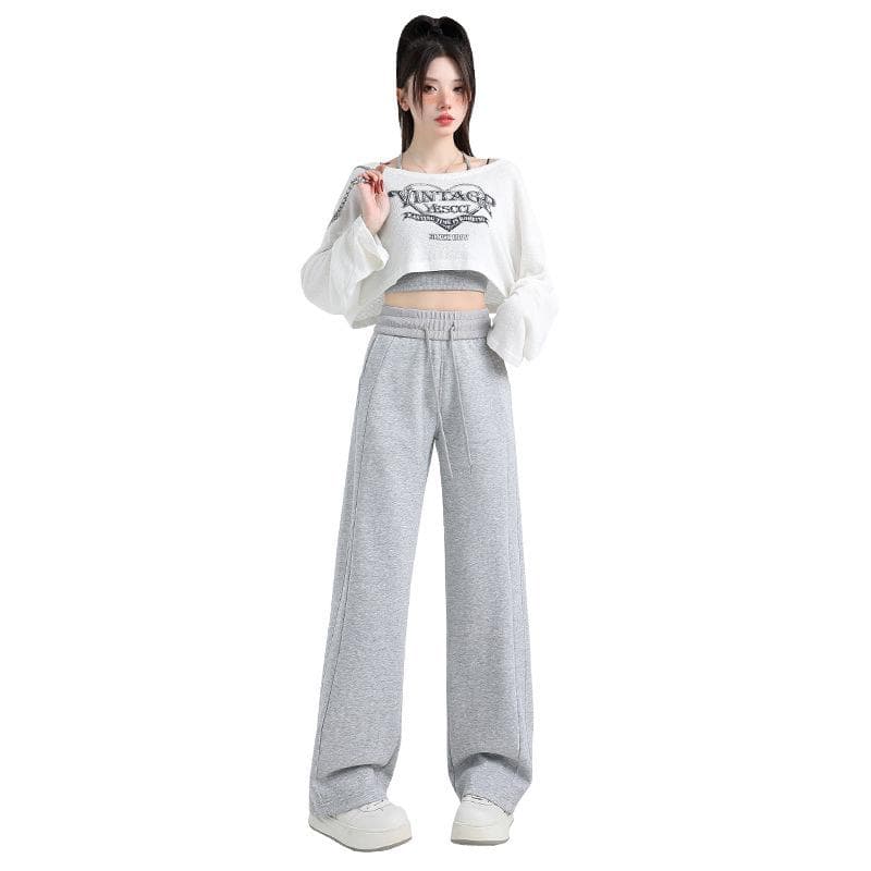 Women's High-waisted Wide-leg Pants, Women's Casual Pants for Autumn and Winter, Women's Drawstring Sweatpants for Autumn and Winter. XL