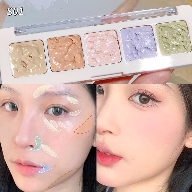5 Colors Concealer Palette Long Lasting Cover Dark Circles Acne Pores Cream Highlighter Moisturize Face Cometics