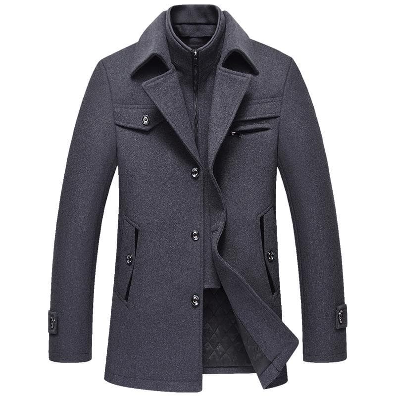 Autumn and Winter New Men's Woolen Coat Coat No Ironing Business Plus Cotton Wool Woolen Coat Men No Ironing Double Collar Woolen Men 5XL-200