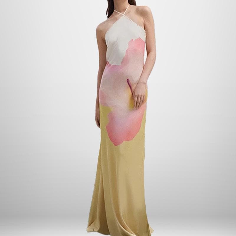 Spring New Style Halter Neck Fashionable Printed Slim and Slim Temperament Elegant Backless Long Dress 3XL