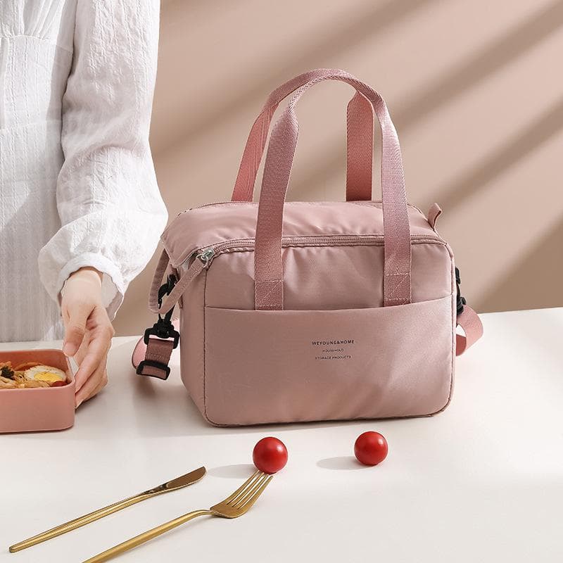 Portable Lunch Bag Thermal Insulated Lunch Box Tote Cooler Handbag Waterproof Bento Pouch Office Food Shoulder Bags pink