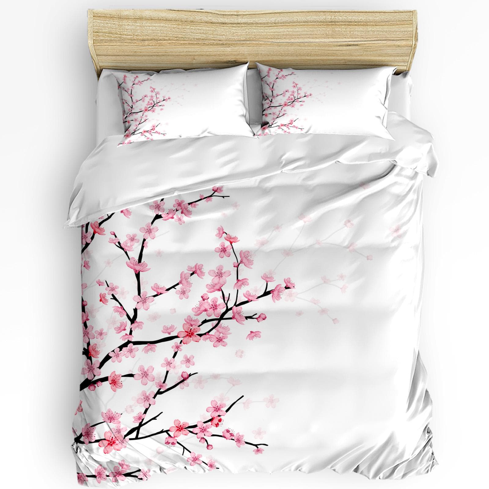 Japanese Style Sakura Cherry Blossom Pink Flower 3pcs Bedding Set For Double Bed Home Textile Duvet Cover Quilt Cover Pillowcase AU Double(180x210cm)