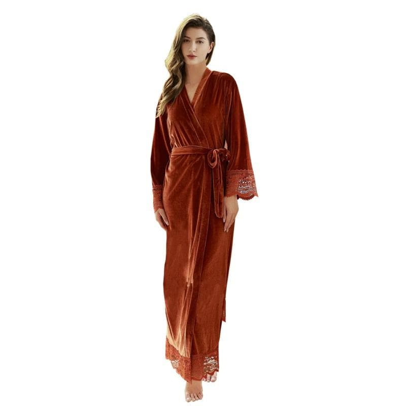 Long Velvet Robes with Lace Robe Women Bride Bridesmaid Kimono Bathrobe Party Soft Lady Wedding Homewear Warm Velvet Robe Gown Plus size