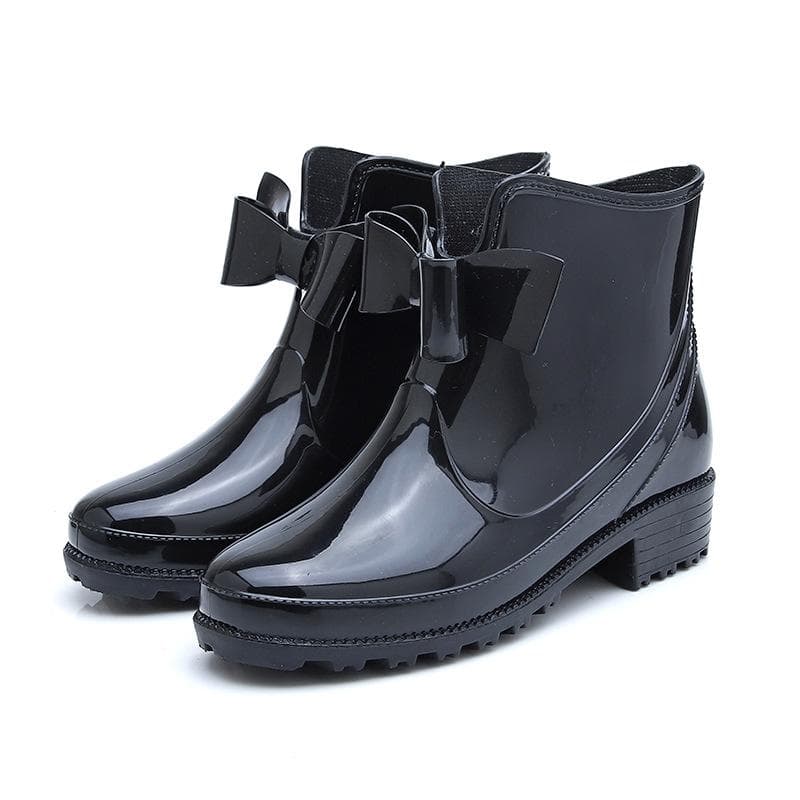 Fashion New Fashion Women Rain Boots Fashion Non-Slip Women's Water Shoes Flat Bottom Women Velvet Short Tube Warm Overshoes 41 black