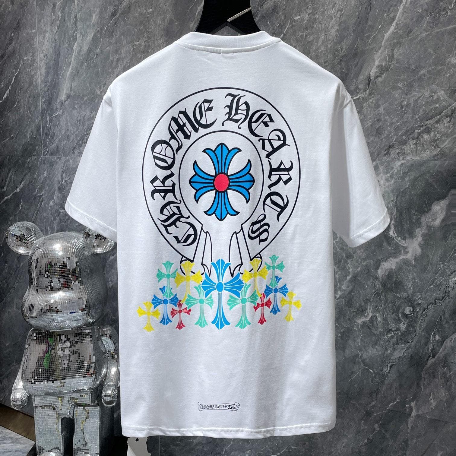 8708 CHROME HEARTS 2026 Summer New High Quality Cotton Round Neck Loose Large Size Men's and Women's T-shirt Couple T-shirt L white