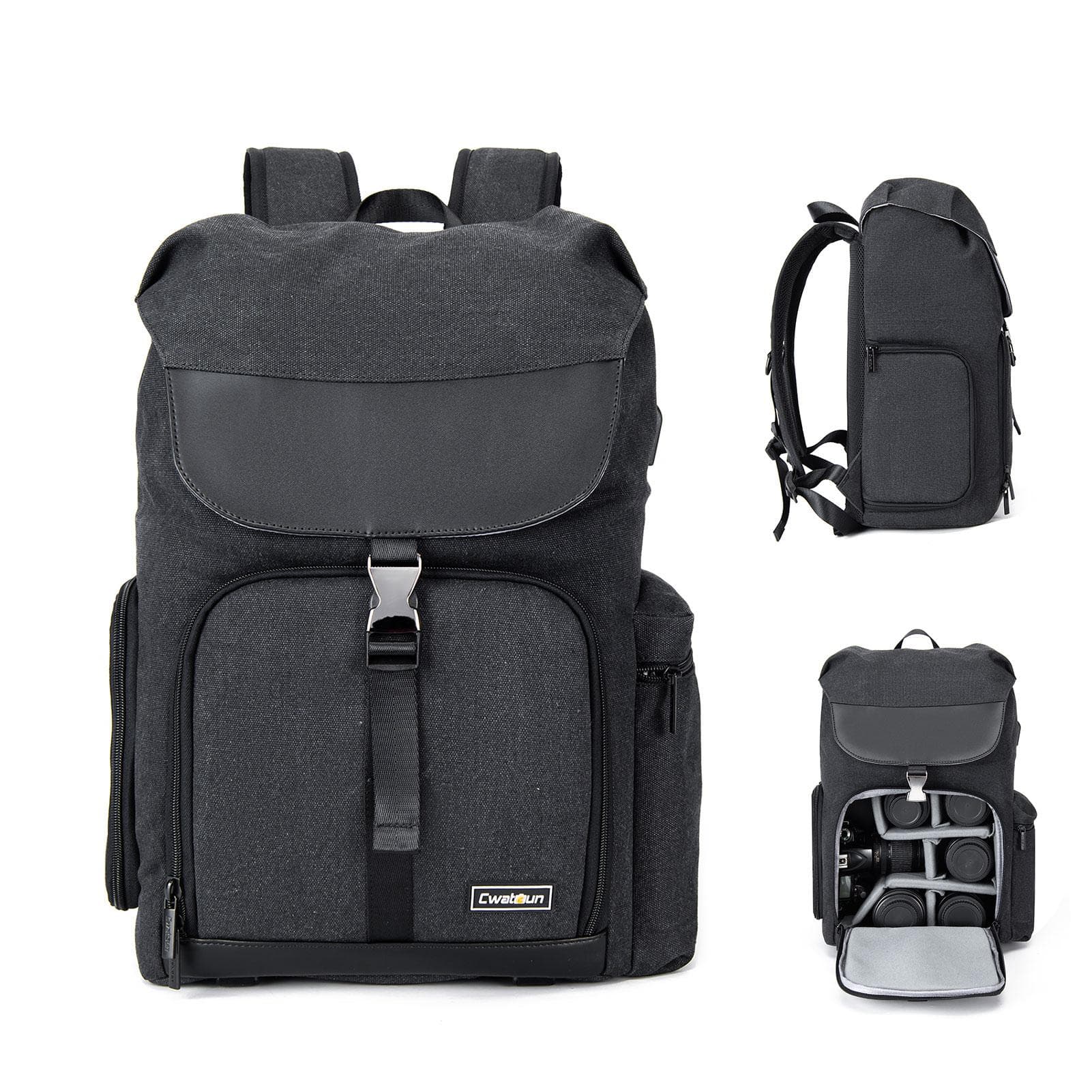 Cwatcun M8 Photography Camera Bag Camera Backpack Waterproof Compatible with black