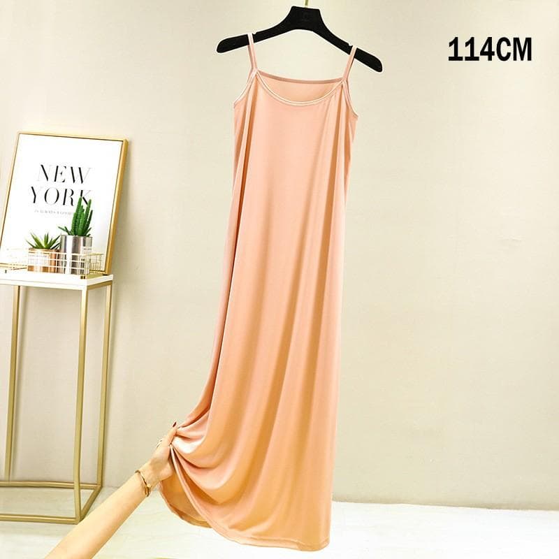Summer Women Nightdress Spaghetti Strap Satin O Neck Loose underskirt Ladies Basic Sleepwear Casual Slip dress XL