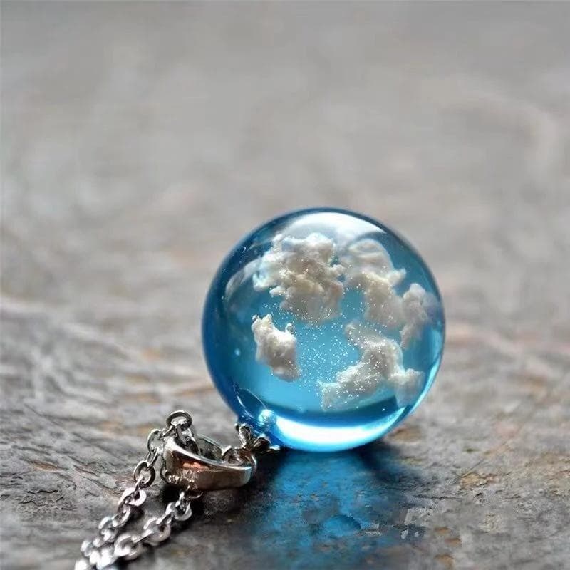 Girl Transparent Resin Rould Ball Pendant Necklace Women Blue Sky White Cloud Chain Necklace Fashion Jewelry Gifts white clouds