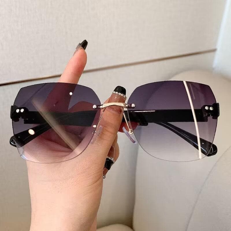Fashion Rimless Beach Gradient Sunglass UV400 Protection Retro Lady Branded Shades