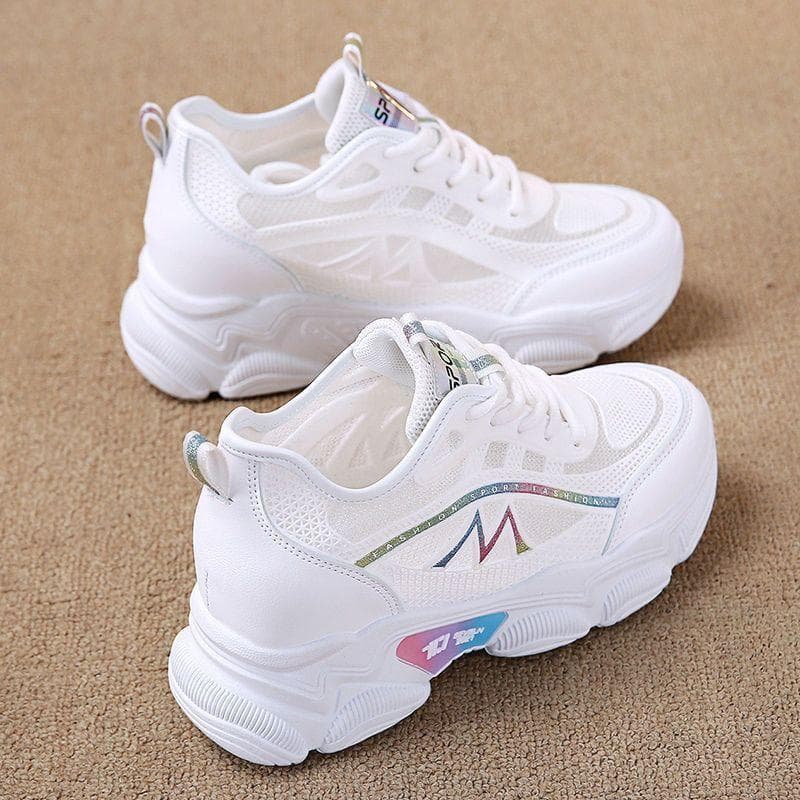 Height Increasing Insole Dad Shoes Women's Breathable Mesh Shoes Women's Ultra-Thin Summer Platform White Shoes Summer Thin Casual Sneakers 35 white