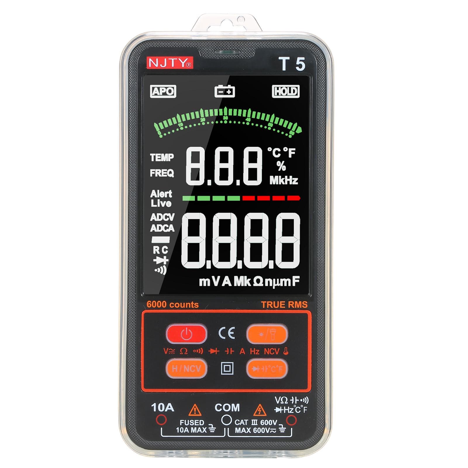 NJTY T5 6000 Counts True RMS Multimeter Digital Universal Tester 3.8-inch Large LCD Display black