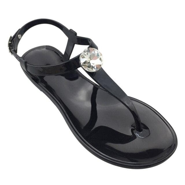 Summer Flat Bottom Clip Toe Women Sandals Fashion Rhinestone Girl Footwear Plus Size Flip Flops Comfortable Ladies Jelly Shoes 37 black