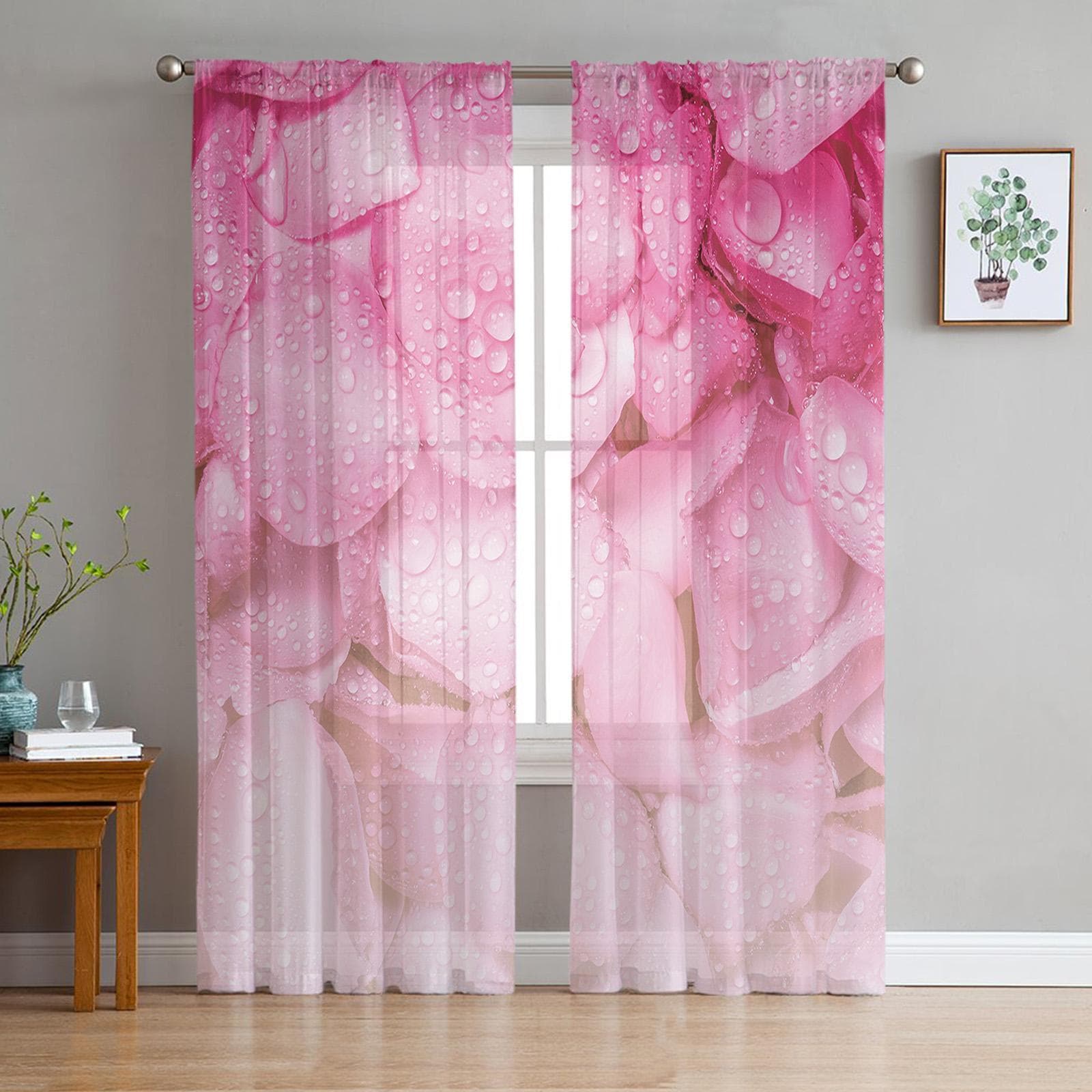 Sheer Curtains For Living Room Rose Petals Whirlpool Pink Children Bedroom Balcony Large Curtains Kitchen Dining Room Curtains 135W x 114H(cm)