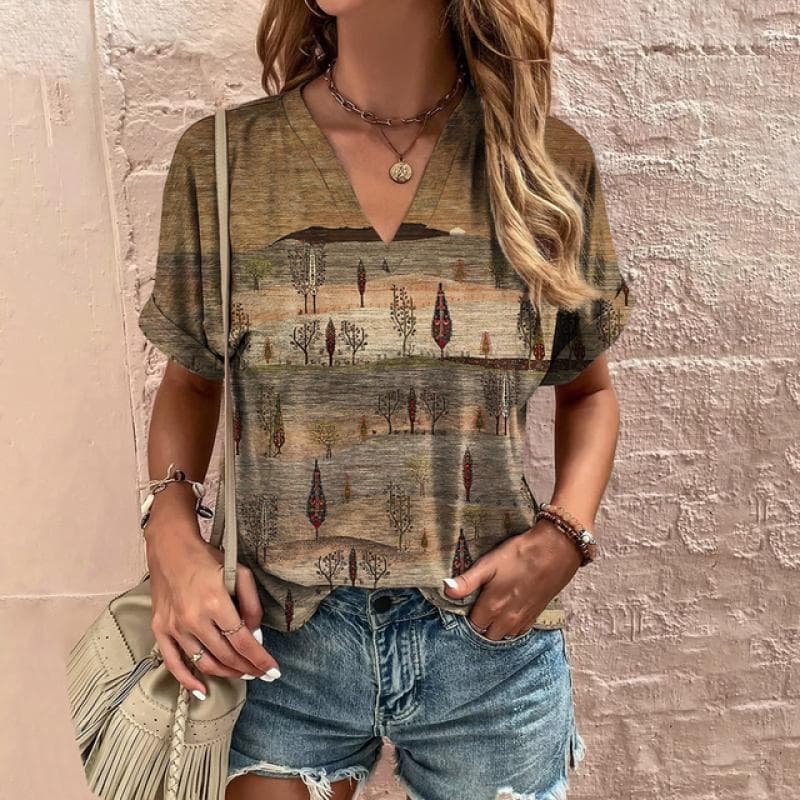 Retro Women's T-Shirt Summer V-Neck Short Sleeve Tee Casual Harajuku Stripe Print T Shirt for Women Streetwear Pullover Tops New 4XL