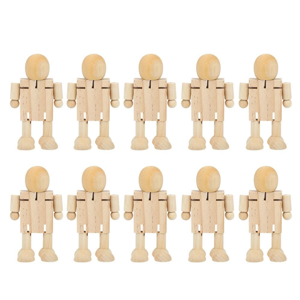 10PCS Unfinished Wooden Robot Wood People Shapes Figures for DIY Painting Arts Crafts