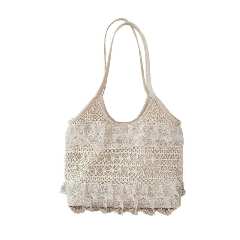 Summer Leisure Vacation Fairy Lace Mesh Tote Bag Underarm Shoulder Body Bag Commuter Women's Bag