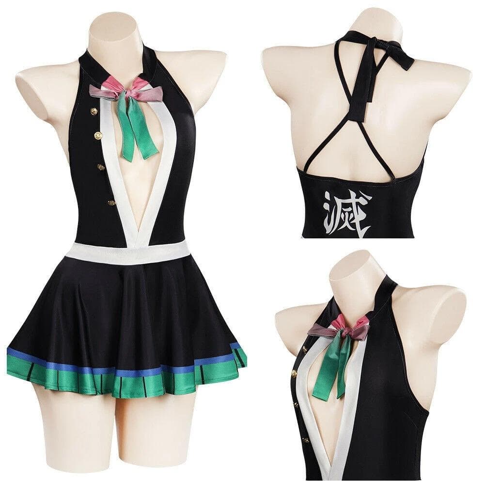 Demon Slayer Cosplay Costume Kimetsu no Yaiba Kamado Tanjirou Jumpsuit Bathing Suit Swimsuit Women Girls Beach Swimwear Dress L
